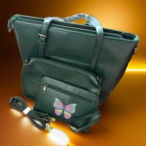 Green Women's Bag with Butterfly Design